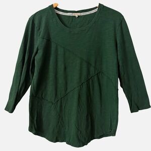 Mod-o-doc Women Sz Lg Forest Green Boho Cotton Raw Edge Seam Long Sleeve Top